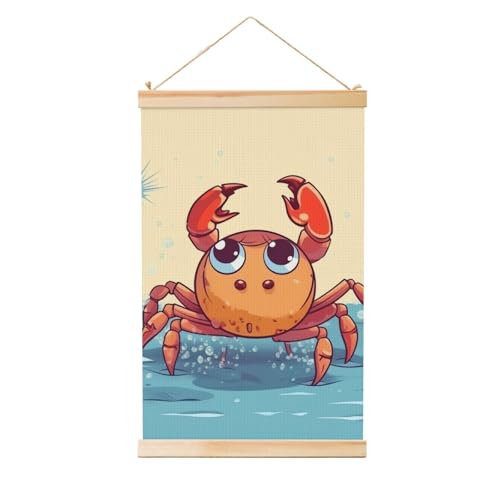 Poster crabe d'été sur toile avec suspension bois vintage pour salon 91x61 cm