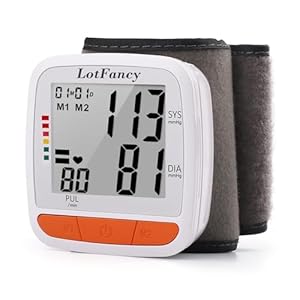 LotFancy Wrist Blood Pressure Monitor, Adjustable Cuff (4.9”-8.1”), 2 Users, 180 Reading Memory, Automatic Digital BP Monitor with Irregular Heartbeat Detector