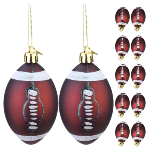 Image of OSOLADY 12pcs Reusable Handmade Plastic Football-shaped Christmas Ball Ornaments for Xmas Tree Hanging Decorations, Sporty Brown Xmas Tree Balls with Intricate Details for Homes