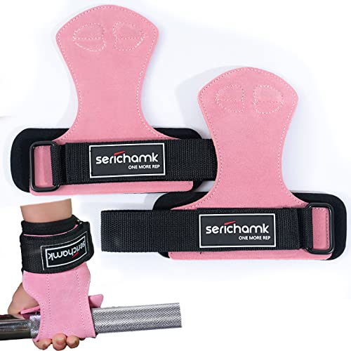 Serichamk Wrist Straps for Weightlifting with Wrist Wraps Leather Weight Lifting Wrist Wraps Grip Assistance Deadlift Straps Workout Gym Straps for Men and Women Pink