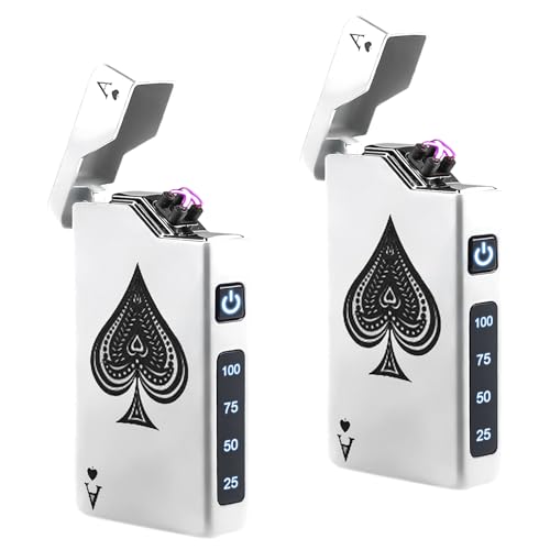 2 Stück Feuerzeug Elektrisch, Lichtbogen Stabfeuerzeug Tragbares Lighter mit Batterieanzeige Wiederaufladbar über USB Unisex-Geschenk mit...