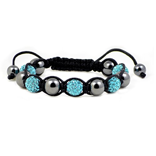 Accents Kingdom Bracelet Hématite Magnétique Macramé inspiré de Shamballa pour Femme avec Cristal De Topaze Bleue Simulée