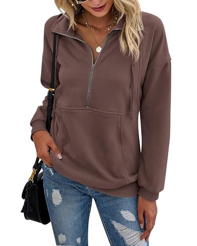 Image of PRETTYGARDEN Women's Casual Long Sleeve Sweatshirt Half Zip Pullover Tops