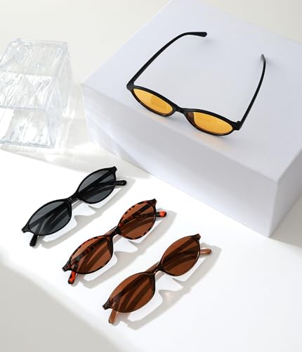 Unning Lot de 4 lunettes de soleil CatEye pour femme - Vintage rétro - Lunettes de soleil étroites - Lunettes de soleil amusantes et cool - Pour femme, 4 couleurs différentes J3 – vue 5