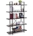 Homissue 5-Shelf Industrial Bookshelf and Bookcase, Rustic Wood and Metal Bookcases Furniture, 70.0" H x 47.3" W x 12.7" D,Espresso-Brown