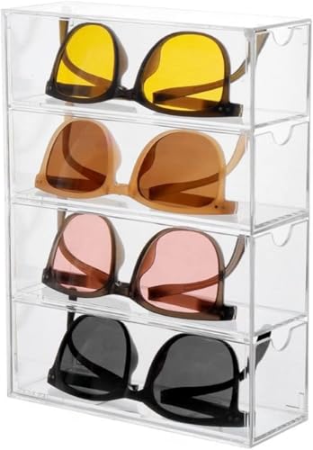 Image of Sunglass Storage Box, Acrylic Eyeglass Organizer, Make-up Storage Drawer Tray, Jewelry Trays, Type Strong Load-bearing Easy Access 4-Layer Transparent Visual Sunglasses Case Home Office Using