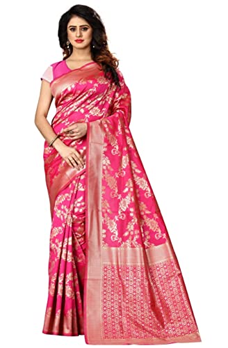 Image of C J Enterprise Women's Pure Kanjivaram Silk Saree Soft Saree Banarasi Style New Sadi With Blouse Piece For Wedding (Pari37-11) (Rani Pink)