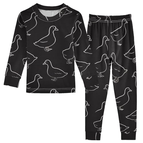 Pajama Sets Long Sleeve Black with Duck Soft Comfy Sleepwear 2 Piece PJS 3-8T
