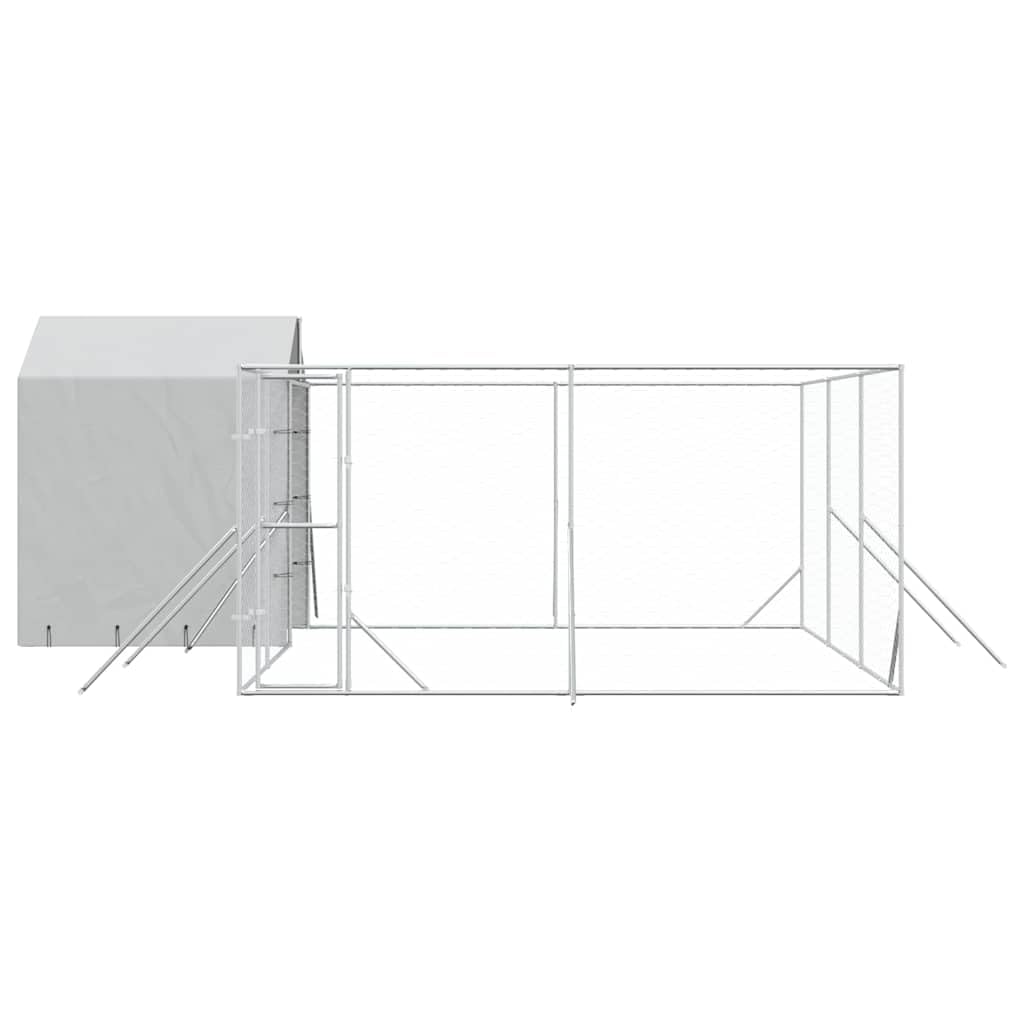Perrera para perros con techo plateado, acero galvanizado, 6 x 6 x 2,5 m, con puerta cerrable, resistente a la intemperie para perros, cachorros, animales pequeños, protección y seguridad en