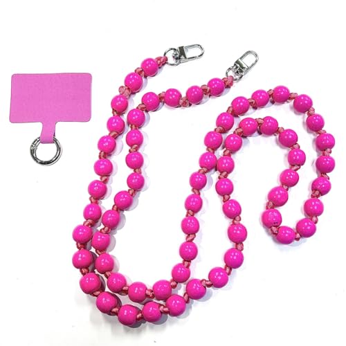 Rockreyoa Holzperlen Handykette zum Umhängen Universal Perlenkette Handyschnur Schlüsselband Handy Lanyard Anhänger Schlüsselkette Personalisierte Smartphone Necklace für Damen und Mädchen Blau