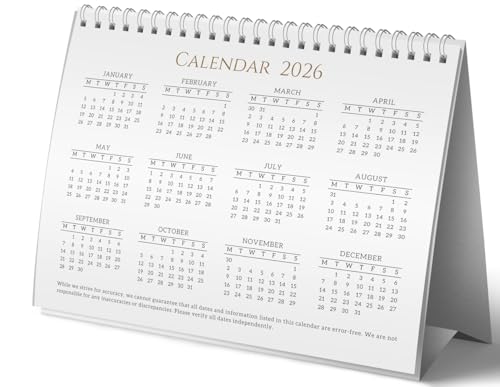 Image of LAURET BLANC Standing 2026 Desk Calendar- A4 Size (8.5 inch X 11.5 inch), Monthly Grid View, Home and Office Table Calendar (A4, F)