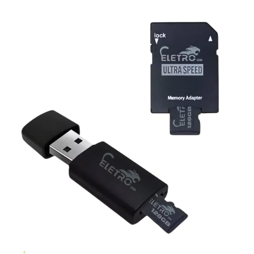 Cartão de Memória Micro SD 128GB, Kit 3 em 1, Classe 10, com Adaptador SD e Leitor USB