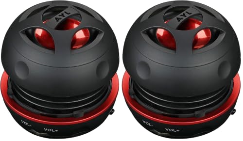 Image of AYL Mini Speaker System, Portable Plug-in Speaker with 3.5mm Aux Input & 3.5 mm Jack, External Audio for Laptop, MP3, iPhone - Small Wireless Bluetooth Speaker with Built-in Mic (Black) (Pack of 2)