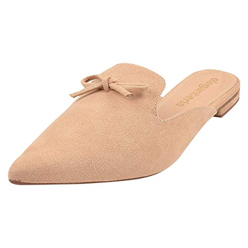 Mule Feminino Sapatilha Rasteirinha Bico Fino Camurça Moda Tamanho:35;Cor:Bege