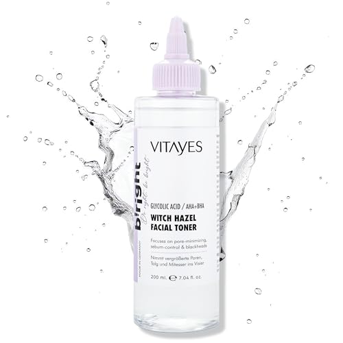 Vitayes Tónico facial Hamamelis Hamamelis: tónico calmante con AHA BHA y ácido glicólico - Reducción de poros y limpieza profunda - rostro de belleza radiante - hidratante
