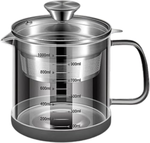 オイルポット 油漉し器 耐熱透明ガラス 深型こし網 残留物をろ過 目盛値 計量カップ 家庭用 キッチン用品 (1L)