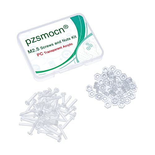 Pzsmocn 100 Pieces/50 Sets M2.5 * 12 mm PC Transparent Plastic Cross-recessed Round Head Screws and Hexagonal Nuts Kit