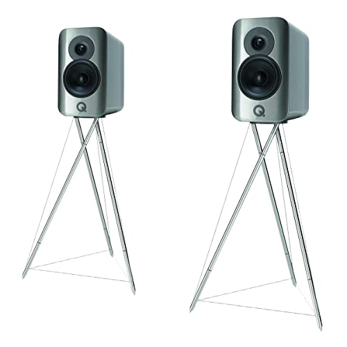 Q Acoustics Concept 300 Speakers – Silver & Ebony Pair, Excludes Stands