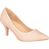ILLUDE Classic Pointed Toe Pumps – Comfortable Low Stiletto Heel Pump Shoes – Cherry (7, Rose Gold Glitter)