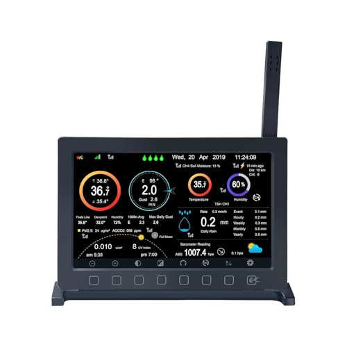 Ecowitt HP2560 Wi-Fi Weather Station, 7 Inch Large TFT Display Console, with Indoor Temp&Humidity Sensor Antenna, Supports Ecowitt Various Sensors, Touch Buttons, Backlight Operation, 915 MHz