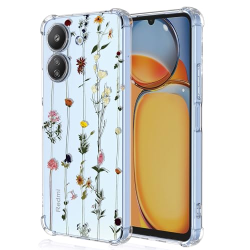 XINYEXIN Clear Case for Xiaomi Redmi 13C / Xiaomi Poco C65 Flowers Floral Pattern Design Slim Shockproof Transparent Soft TPU Bumper Case Protective Cover
