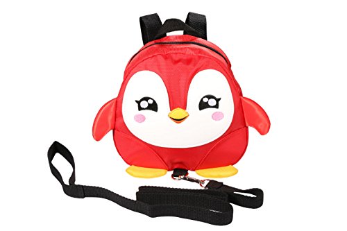 UTRO Arnés de Seguridad Bebé Niño, Mochila para niño caminante Niño Niños Tierna Correa de dibujos animados Hombro Mochila Bolsa con Correas Mochila Arnés para Caminantes Cinturón (Rojo-Pingüino)