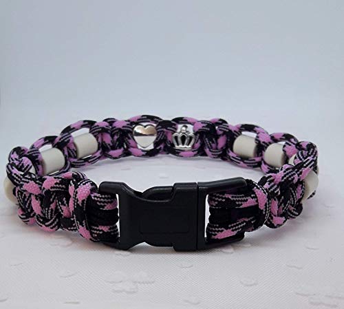EM-Keramik-Halsband für Hunde/EM - Hundehalsband/EM Band - Betty/schwarz-rosa