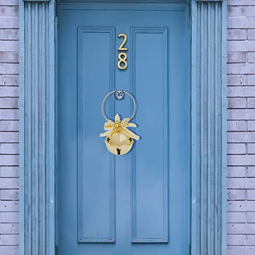 2022 Christmas Large Bell Ornaments, Big Jumbo Jingle Bells, Christmas Door Hanging Bells With Star Cutouts And Bow, 3.54-Inch Diameter, Gold #TOP3