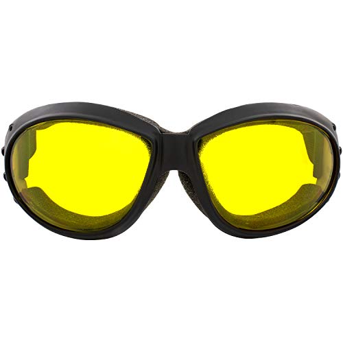 Global Vision Eliminator Red Baron Motorcycle Aviator Dirt Bike Goggles Black Padded Frame Yellow Lens