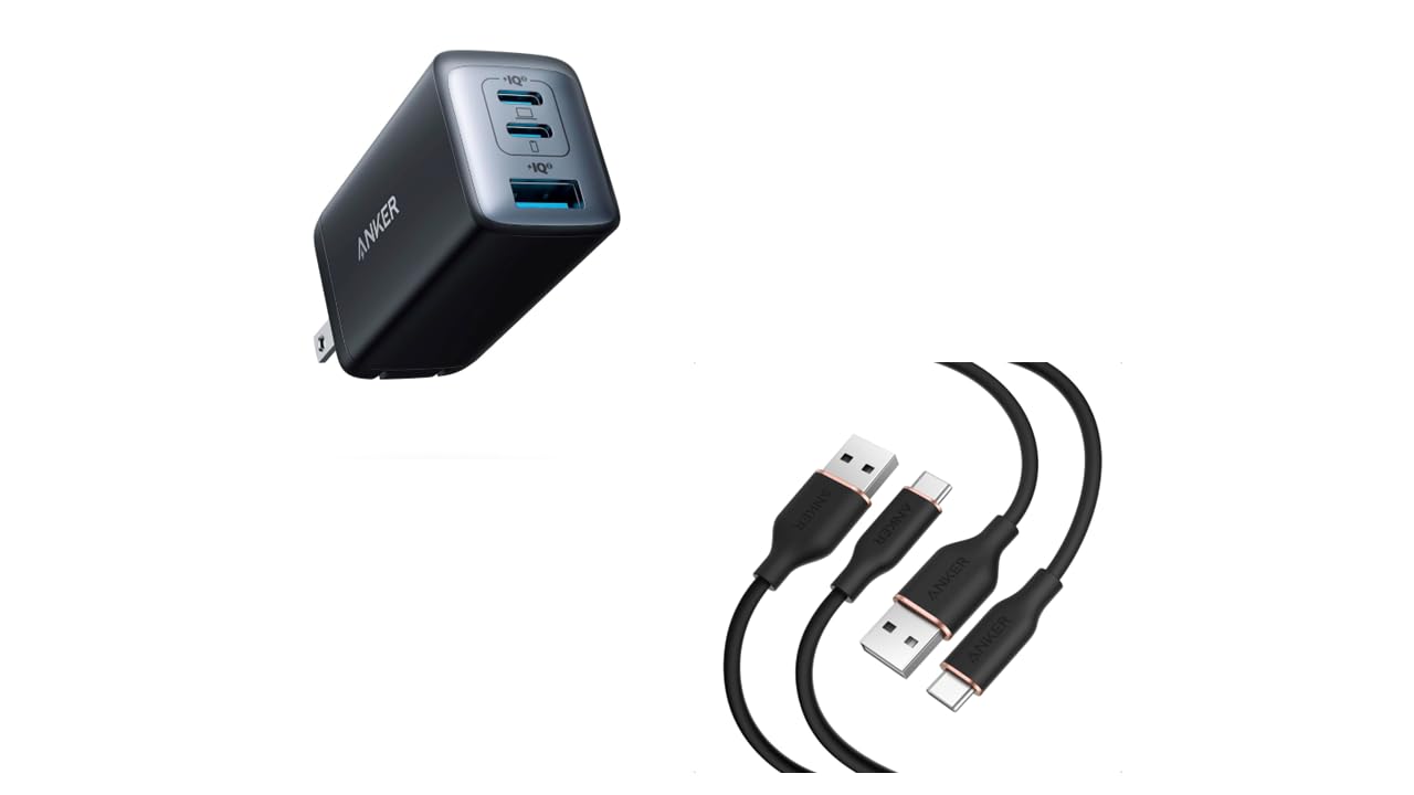 Anker USB C Charger Nano II 65W PPS 3-Port Fast Compact Foldable Wall Charger Anker Cable USB A