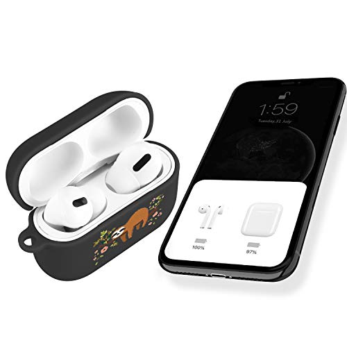 Joyland Black Case Cover For Airpods Pro/Keychain Ring Carabiner Clip,Lovely Sloth Case Wireless Earphone Case Smooth Anti-Dust Flexible Silicone Protective Cover Soft Skin Cute Case Fr Airpods Pro #TOP2