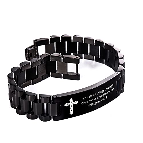 Religious Quote Faith Christian Bible Verse Bracelet, Stainless Steel Jesus Cross Encouragement Bracelet, Inspirational Wristband for Men3