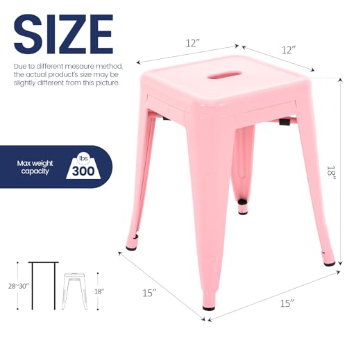 Image of Brage Living 18 Inch Industrial Metal Stools Set of 2, Stackable Classroom Stools, Backless Metal Dining Chairs for Indoor Outdoor, Kitchen Short Stools (Pink)