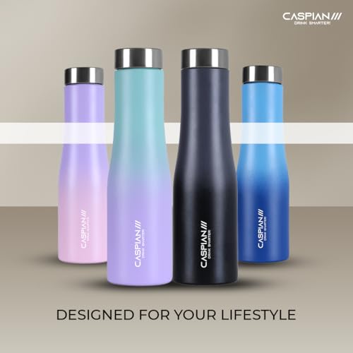 Image of CASPIAN / / / Aqua ISI Certified Stainless Steel Water Bottle 1ltr.(Purple & Green, 1 Litre) | Leak Proof Thunder for Fridge Home Office Travel School Kids Boys Girls Adults Sports Gym Gift |BPA Free