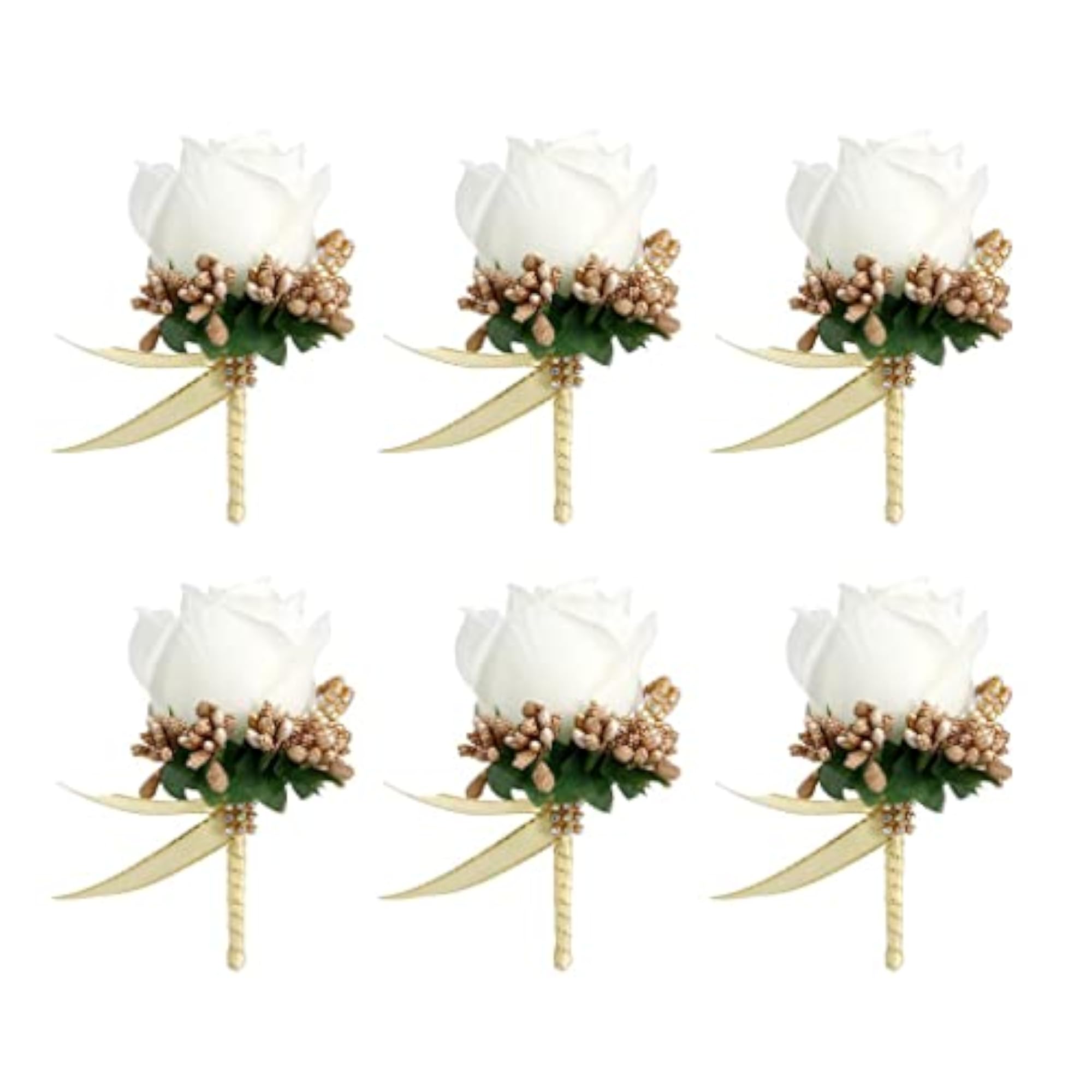 Stimulation Rose Flower Brooch Pin, White and Gold