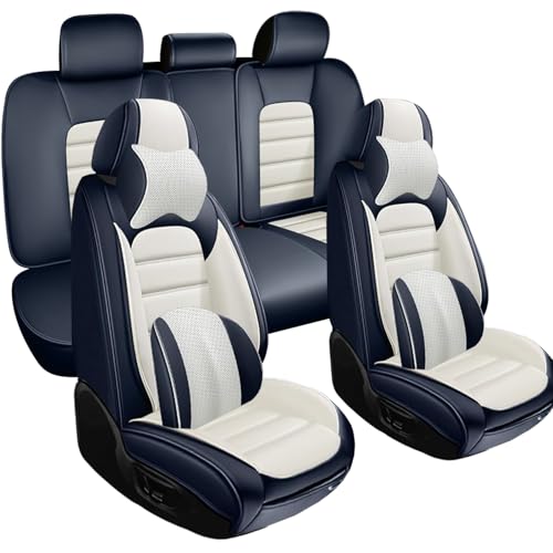 Image of Nappa Leather Seat Covers for Subaru Outback 2006-2024,Luxury Car Seat Covers Full Set,Waterproof Seat Protectors Auto Seat Covers,Breathable Nonslip Interior Cover Seats for Cars(Blue and White)