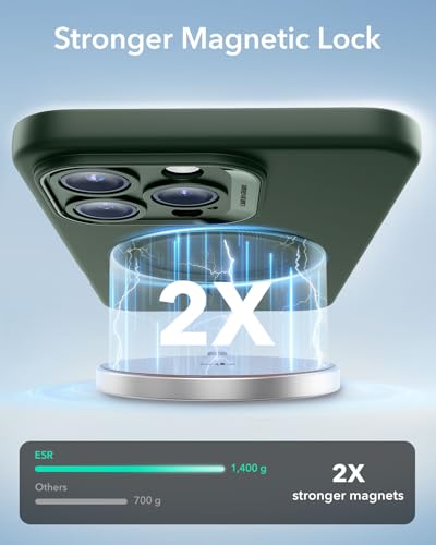 Image of ESR for iPhone16 Pro Max Case with MagSafe, Supports Magnetic Charging, Smooth & Slim Silicone Case, Shockproof, Full Screen and Camera Protection, Soft Microfiber Lining,Green