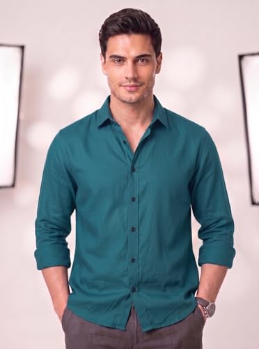 Image of Men's Cotton Blend Solid Casual Shirt Regular Fit Full Sleeve Shirt for Men Plain Formal & Casual Wear Collared Button Down Shirt