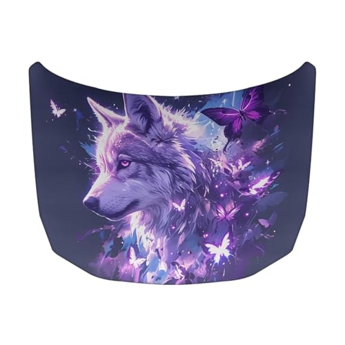Image of 59x39 in Car Hood Cover,Wolf and Purple Butterfly Waterproof Car Cover Protector for Auto Car Truck Van SUV