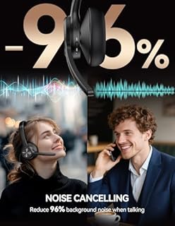 TECKNET Bluetooth Headset, Wireless Headset with Microphone Noise Cancelling for Work, BT5.2 with 50hrs Talk Time, One Click Mute & Rotatable Mic Single Ear Headphone for Office/Call Center/Truck/Home