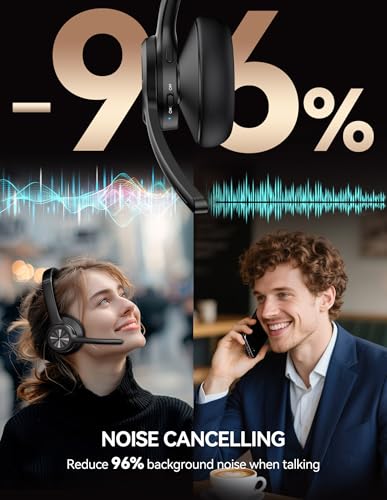 TECKNET Bluetooth Headset, Wireless Headset with Microphone Noise Cancelling for Work, BT5.2 with 50hrs Talk Time, One Click Mute & Rotatable Mic Single Ear Headphone for Office/Call Center/Truck/Home