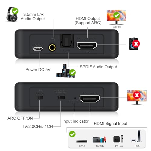 Image of avedio links 4K@60Hz HDMI 2.0b Audio Extractor Splitter Converter, HDMI to HDMI + Optical Toslink SPDIF + 3.5mm Stereo Analog Audio, HDMI Audio Embedder Inserter for PS5,Xbox, Optical Fiber Included