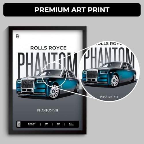 Image of Rolls Royce Phantom Poster | Framed Poster of Rolls Royce Car A4 Sized (31 x 23 cm) for Wall, Gift for Boys, Car Posters | Supercar Luxury Frames Hanging, Room Decor, Gifting | RR Phantom (F 031)