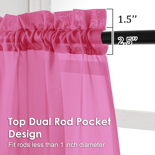 Image of OVZME Sheer Curtains 63 inch Length 2 Panels Set for Bedroom Living Room, Elegant Light Filtering Sheer Curtains, Soft Airy Dual Rod Pocket Window Drapes, Each 42W x 63L Inches, Hot Pink
