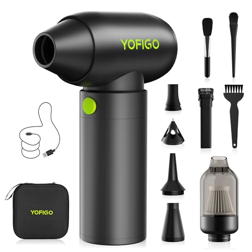 YOFIGO 電動エアダスター - 150000RPM スーパーパワー圧縮空気ダスター ミニコードレス掃除機 充電式ブラシレスモーター 4速ダストブロワー コンピューター、キーボード、家、車用のターボファン