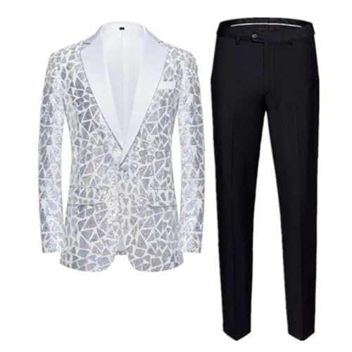 Men Irregular Sequin Suit 2 Piece Singer Host Dance Party Stage Dress Blazer Pant