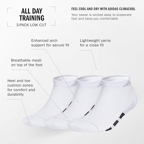 Image of adidas Women's All Day Training Socks 3 Pairs | 3-Pack, Targeted Cushioning, Arch Support, Breathable Moisture-Wicking, Reinforced Heel & Toe, All-Day Comfort