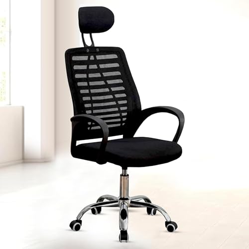 Image of NORMAN JR,Mesh Office Desk Chair,Rocking Ergonomic Computer Chair Adjustable High with Headrest and Comfortable Armrest Swivel - Black & Black Handle