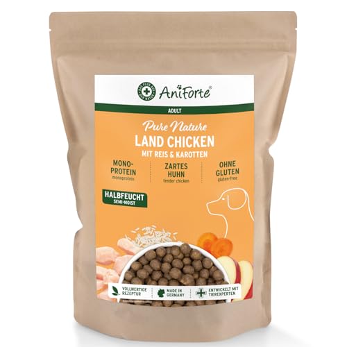 AniForte Huhn Trockenfutter für Hunde 2kg – Zartes Huhn mit Reis & Möhren, Vitamine für Hunde, Halbfeuchtes Trockenfutter, Hundefutter trocken glutenfrei für Allergiker