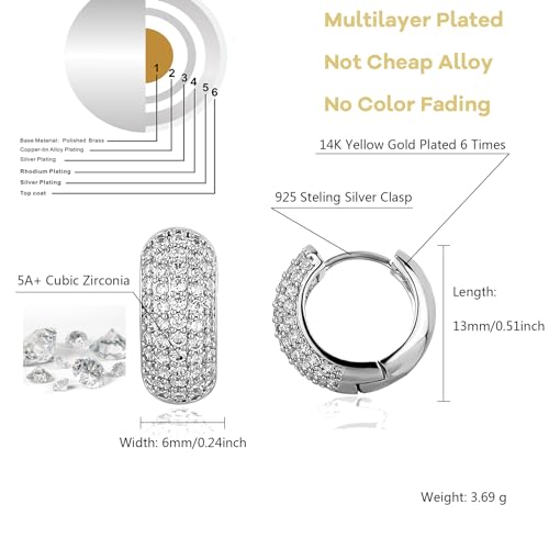 TOPGRILLZ Diamond Gold Hoop Earrings 5A+ Cubic Zirconia 14K Gold Small Chunky Thick Cartilage Hoop Huggie Earrings For Men Women2